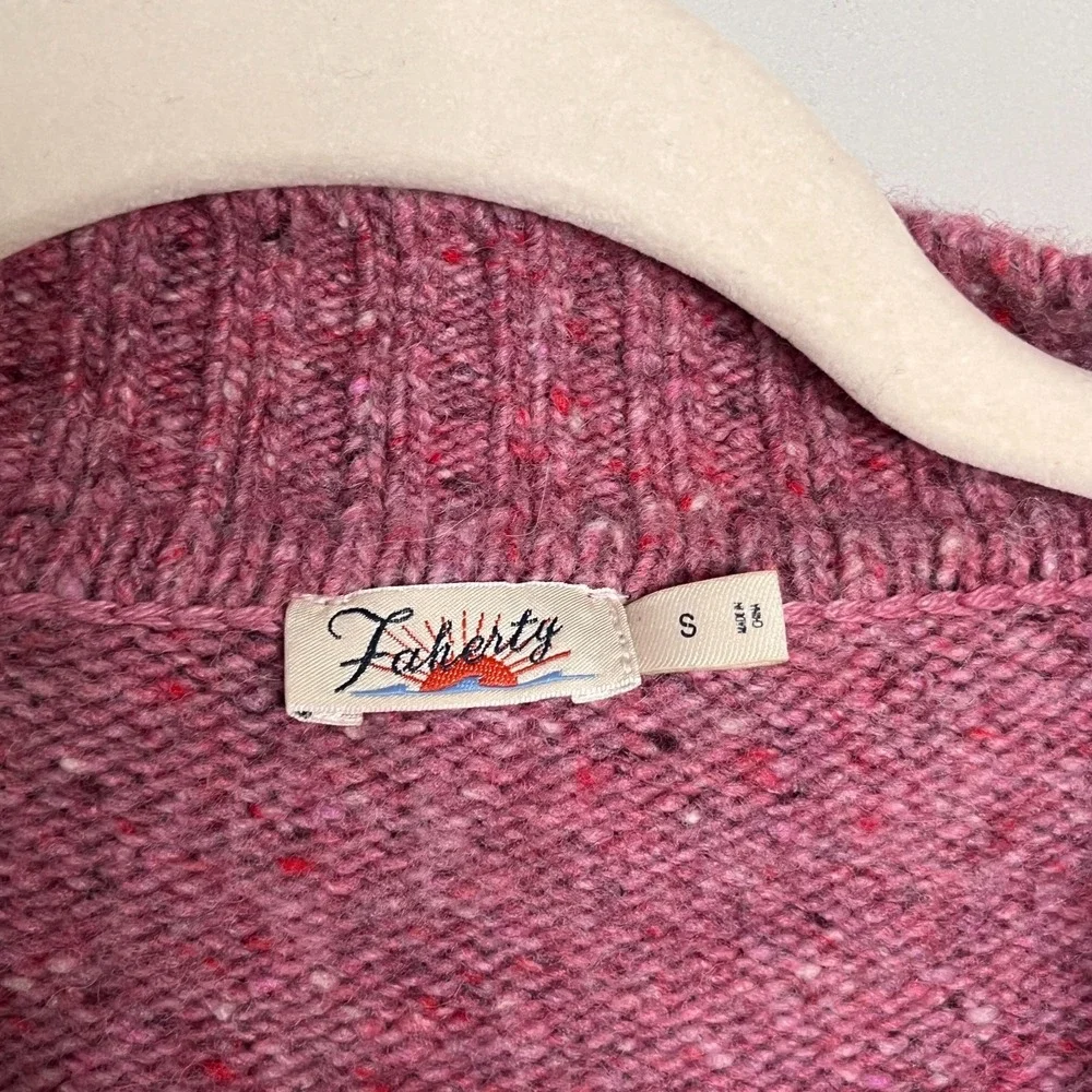 Faherty Driftwood Donegal Merino Wool Blend Sweater Oversized S Pink V-Neck Soft